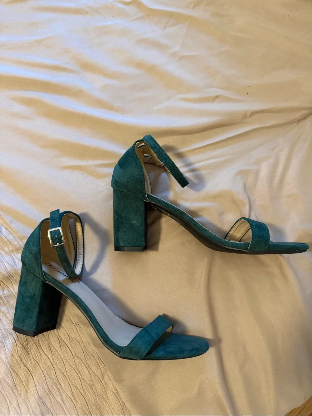 Teal Ankle-Strap Block Heel Sandals